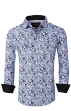 Load image into Gallery viewer, BUCKEROO SHIRTS: LIGHT BLUE/BLACK PAISLEY
