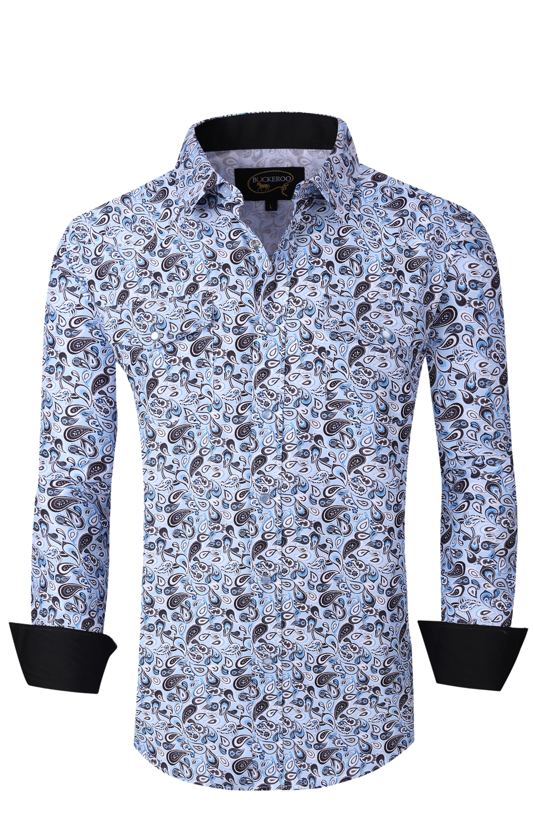 BUCKEROO SHIRTS: LIGHT BLUE/BLACK PAISLEY