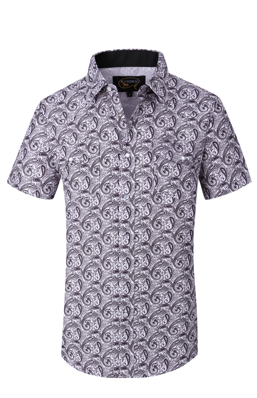 BUCKEROO SHIRTS: WHITE/BLACK PAISLEY SHORT SLEEVE