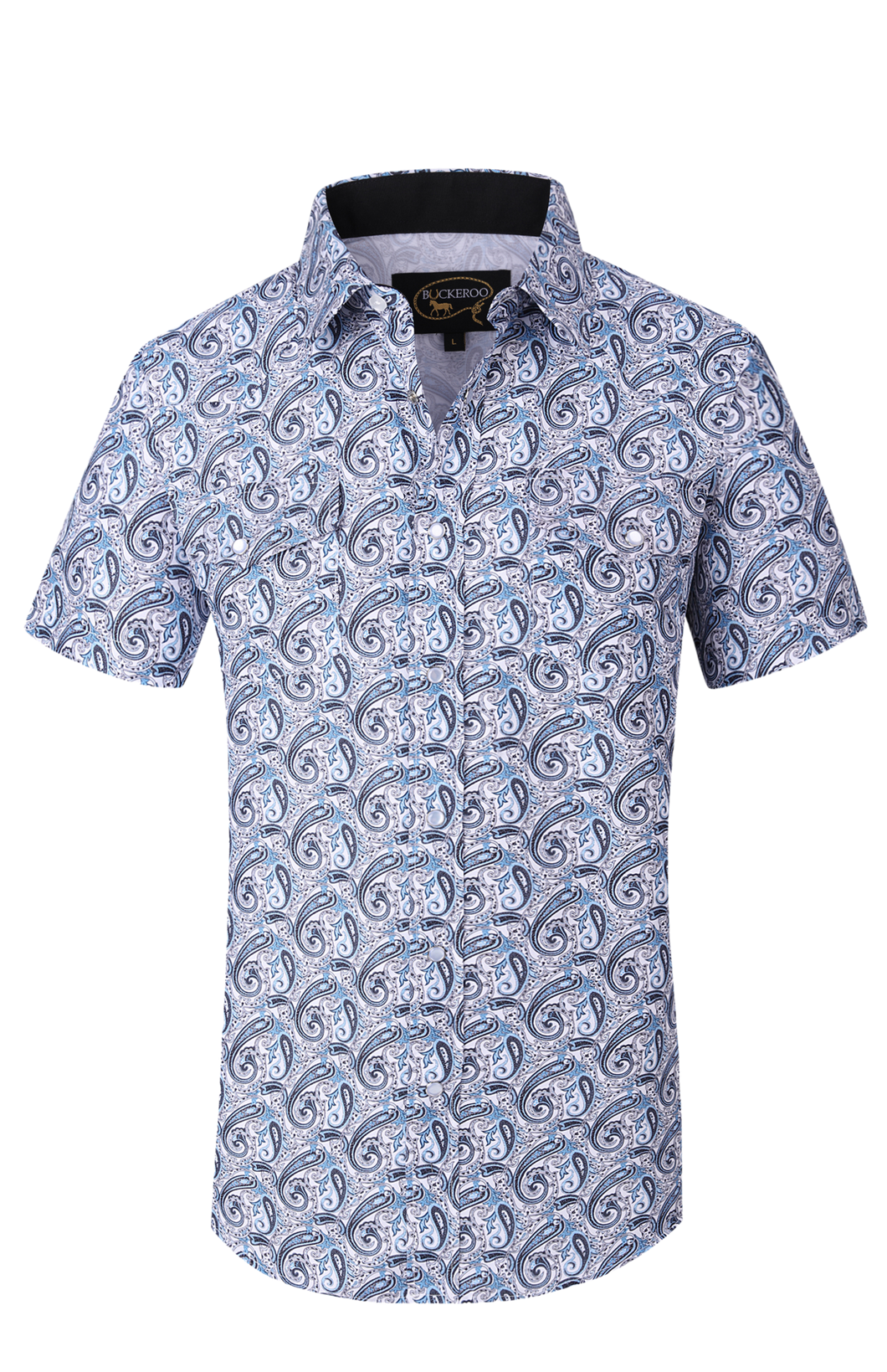 BUCKEROO SHIRTS: LIGHT BLUE/WHITE PAISLEY SHORT SLEEVE