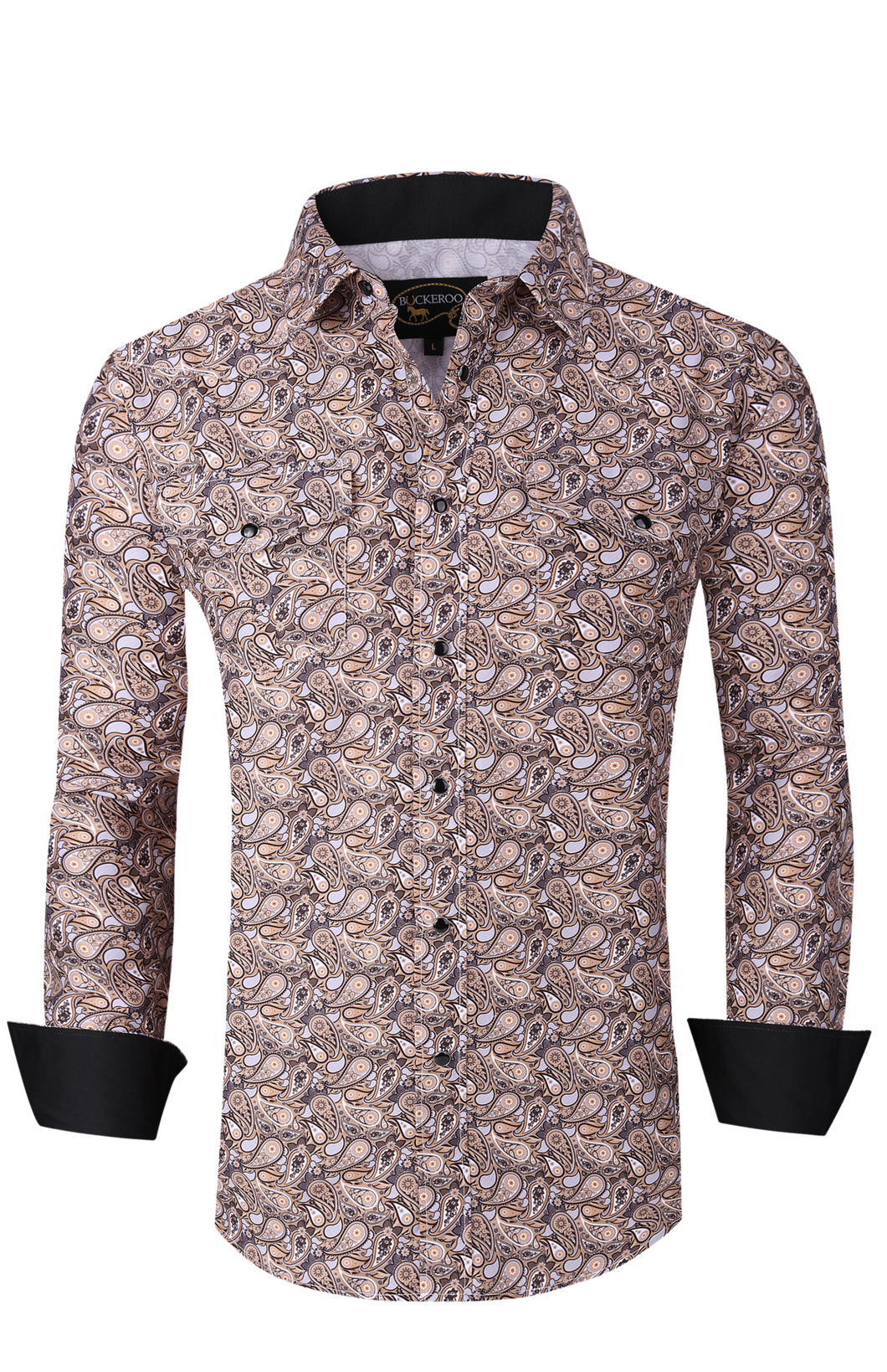 BUCKEROO SHIRTS: TAN/BLACK PAISLEY