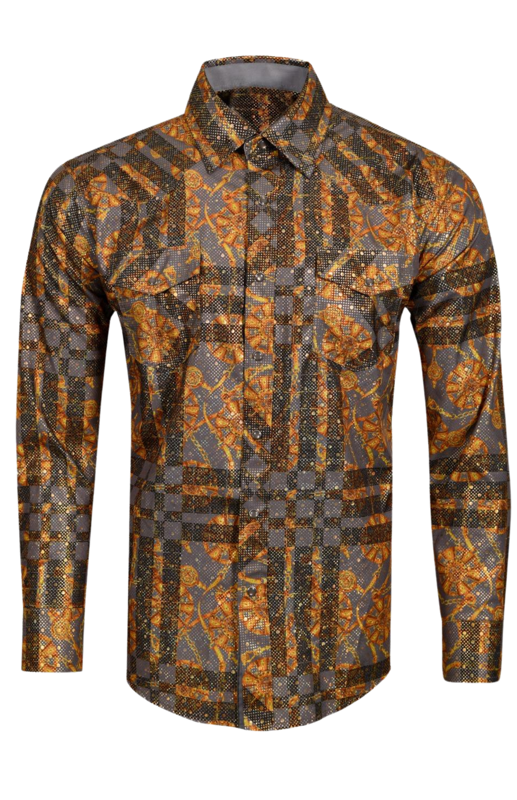 BUCKEROO SHIRTS: GREY/GOLD GEOMETRIC GOLD FOIL