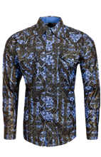 Load image into Gallery viewer, BUCKEROO SHIRTS: NAVY BLUE/BLACK GEOMETRIC GOLD FOIL
