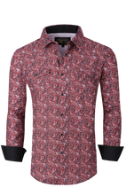 Load image into Gallery viewer, BUCKEROO SHIRTS: BURGUNDY RED/BLACK PAISLEY
