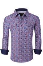 Load image into Gallery viewer, BUCKEROO SHIRTS: NAVY/BURGUNDY RED PAISLEY
