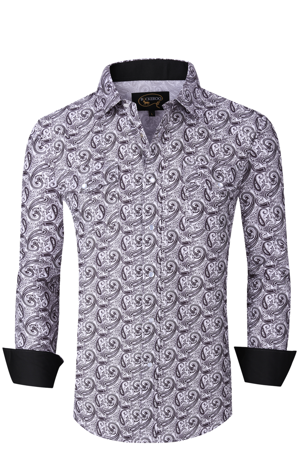 BUCKEROO SHIRTS: WHITE/BLACK PAISLEY