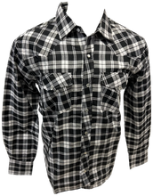 Load image into Gallery viewer, RODEO WESTERN SHIRTS: BLACK GREY WHITE PLAID
