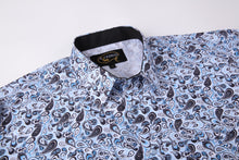 Load image into Gallery viewer, BUCKEROO SHIRTS: LIGHT BLUE/BLACK PAISLEY SHORT SLEEVE
