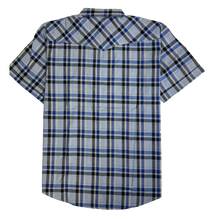 Load image into Gallery viewer, RODEO WESTERN SHIRTS: BLUE &amp; BLACK SHORT SLEEVE PLAID
