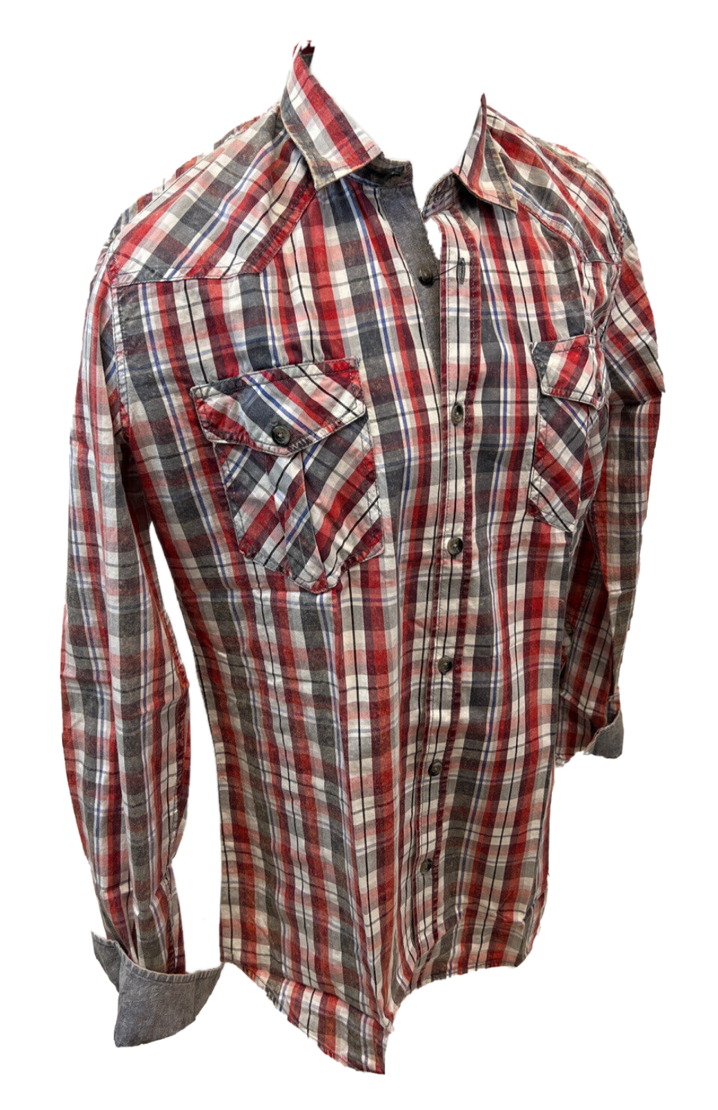 RODEO WESTERN SHIRTS: RED GREY WHITE BLUE PLAID – Buckeroo Shirts